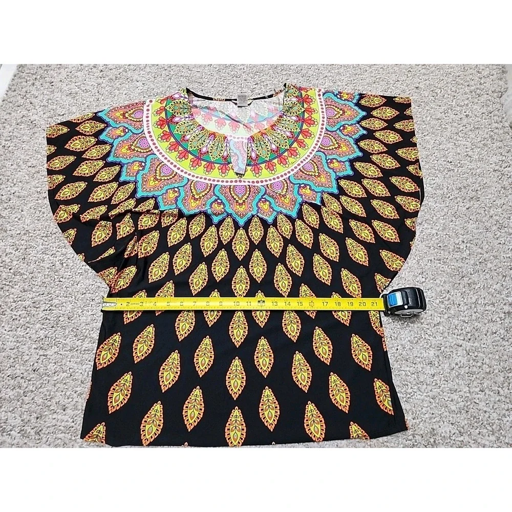 TRINA TURK Moroccan Medallion Black Swimsuit‎ Cover-up Tunic Women Size Large